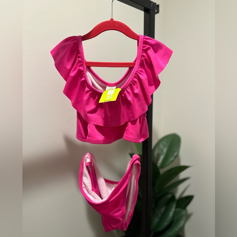 Girls Crazy 8 Pink Ruffled Bikini Set